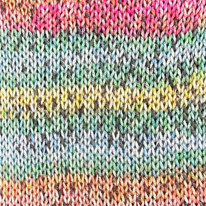 Close-up of multicolored knitted fabric with a striped pattern