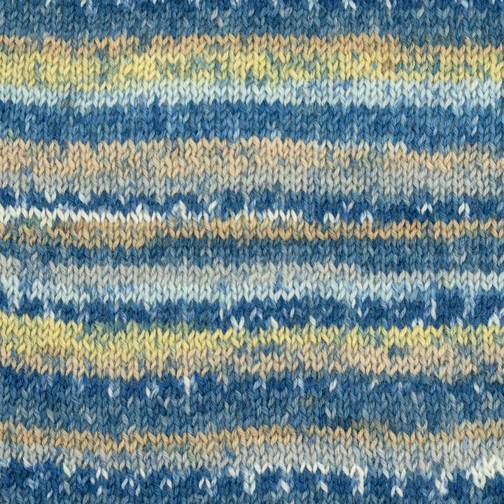 Close-up of blue and yellow striped fabric texture