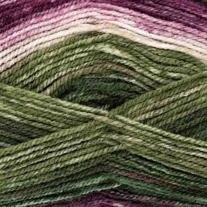 Close-up of green and purple yarn with a wavy pattern