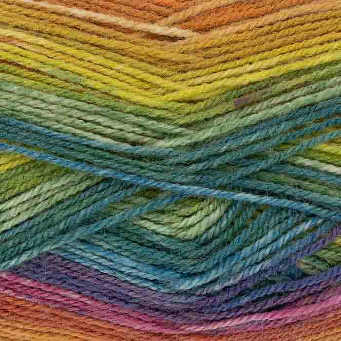 Multicolored yarn skein with a gradient of colors.