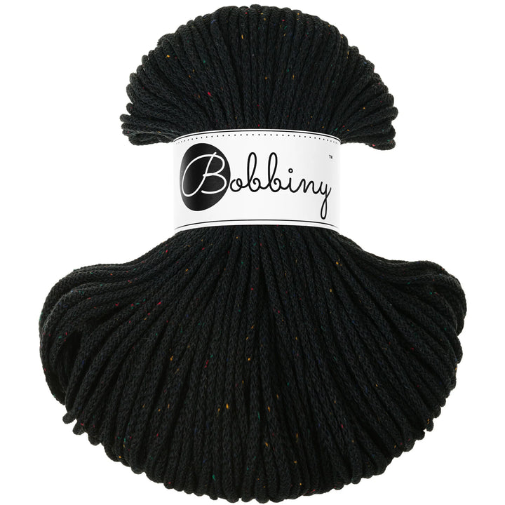 Black skein of yarn with &