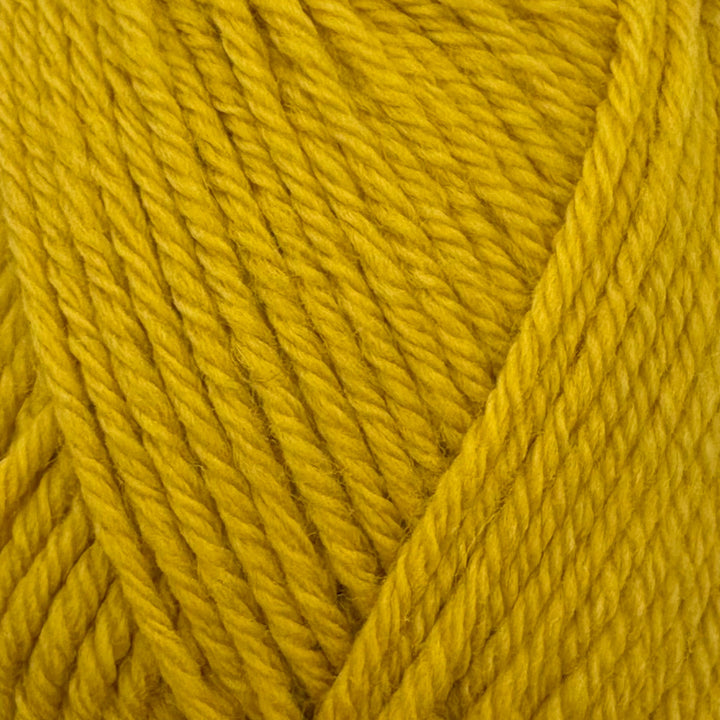 A close-up of bright mustard yellow yarn strands wound together, showing the twisted fiber texture in a warm golden-yellow color.