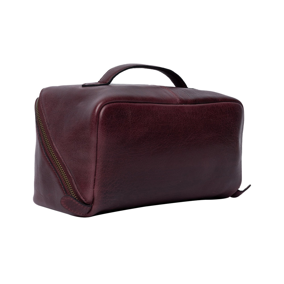 Brown leather yarn bag on a white background
