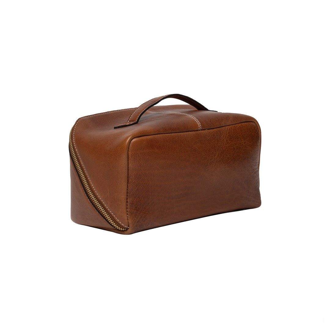 Brown leather yarn bag on a white background