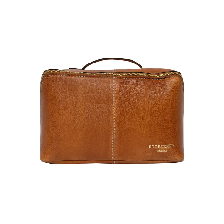 Brown leather toiletry bag with &