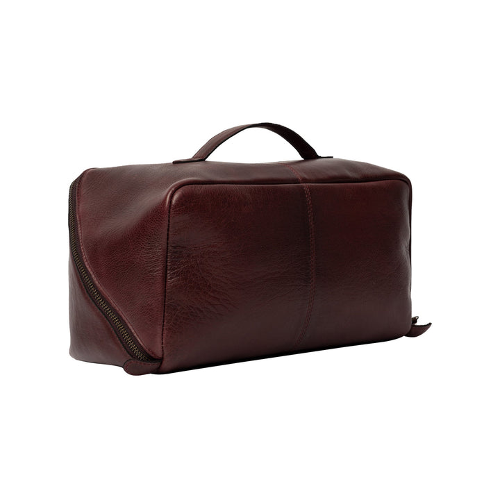 Dark cherry leather yarn bag on a white background