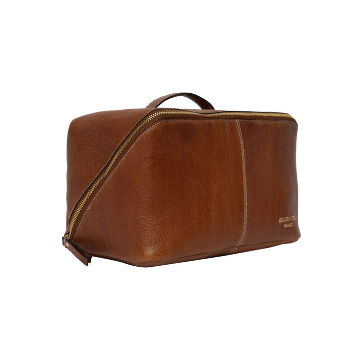 Brown leather yarn bag on a white background