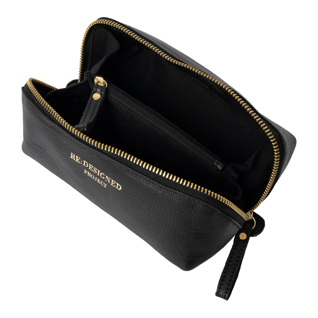 Black pouch with gold zipper and &