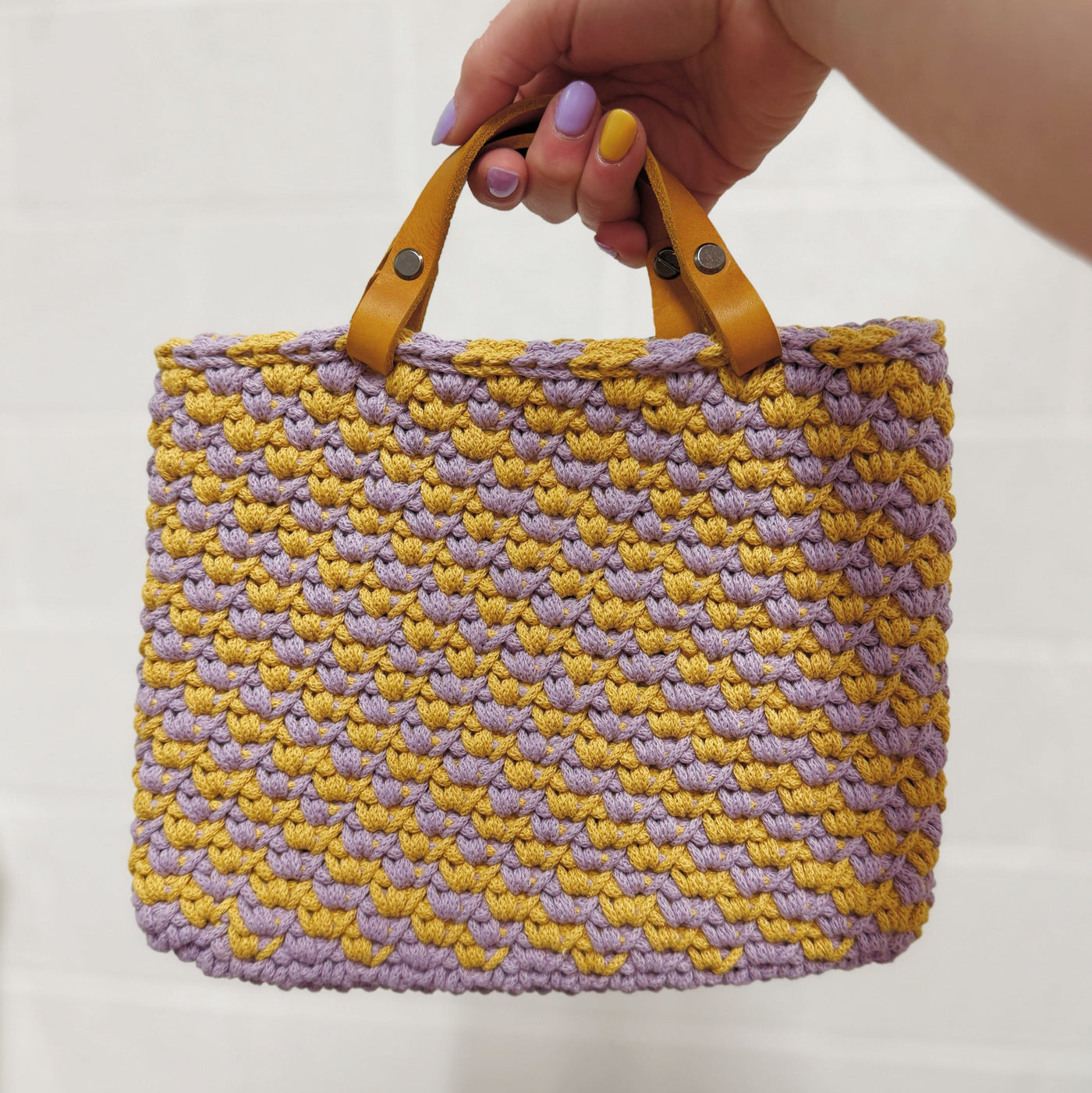 Two Tone Diagonal Crochet Tote Bag