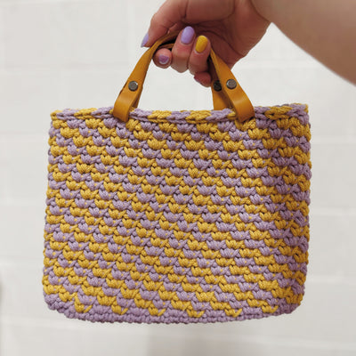 Two Tone Diagonal Crochet Tote Bag