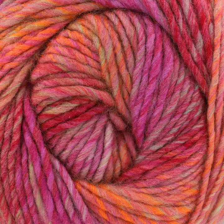 Close-up of a skein of pink and orange yarn