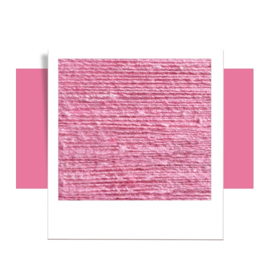 A square sample card showing a close-up pink textured material swatch, centered on a white background with pink side panels.