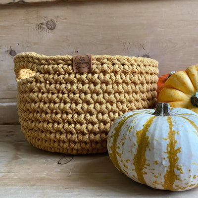 crochet storage basket with handles