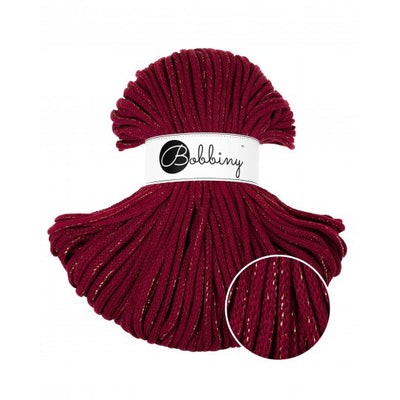 golden-wine-red bobbiny 5mm crochet cord close up
