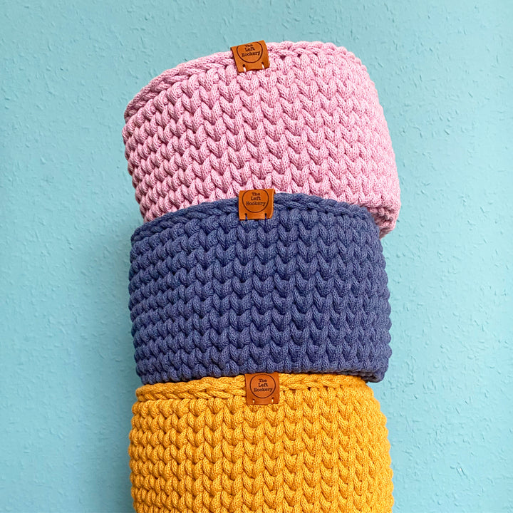 knitted look crochet baskets