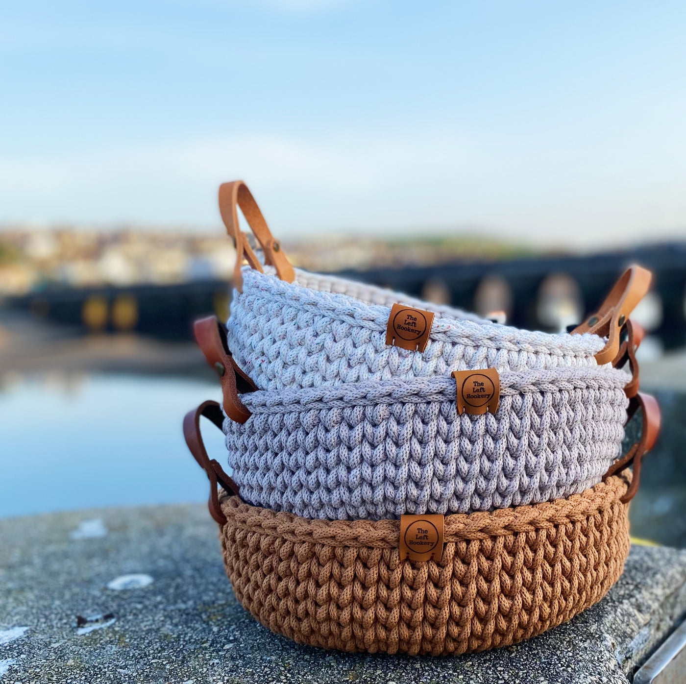 stacked crochet bread baskets