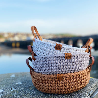 stacked crochet bread baskets