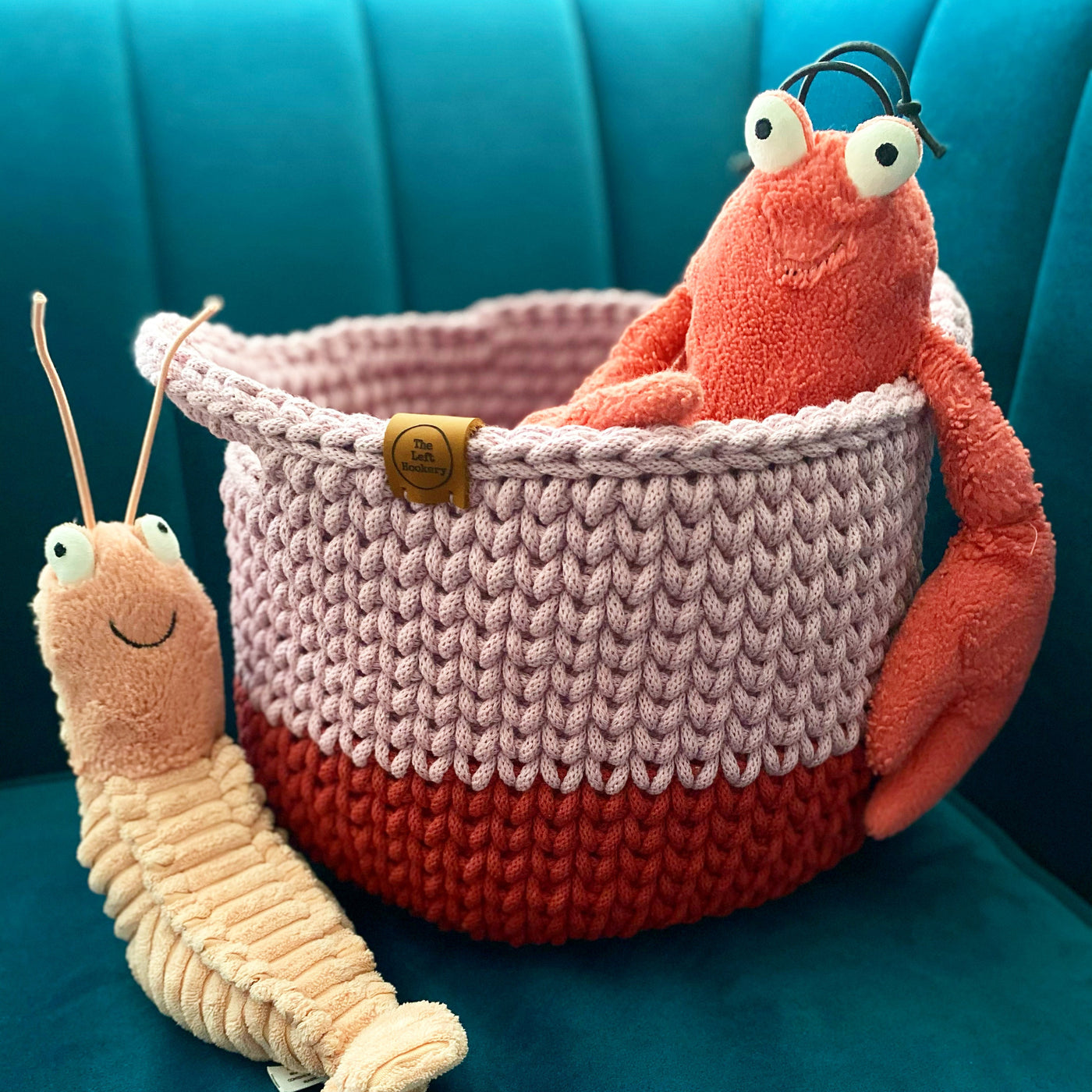 two tone crochet toy basket