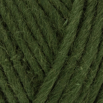 Close-up of dark green yarn with visible texture
