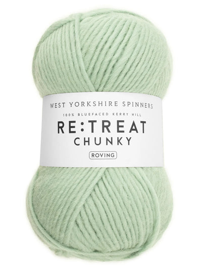 Light green skein of yarn with a label on a white background
