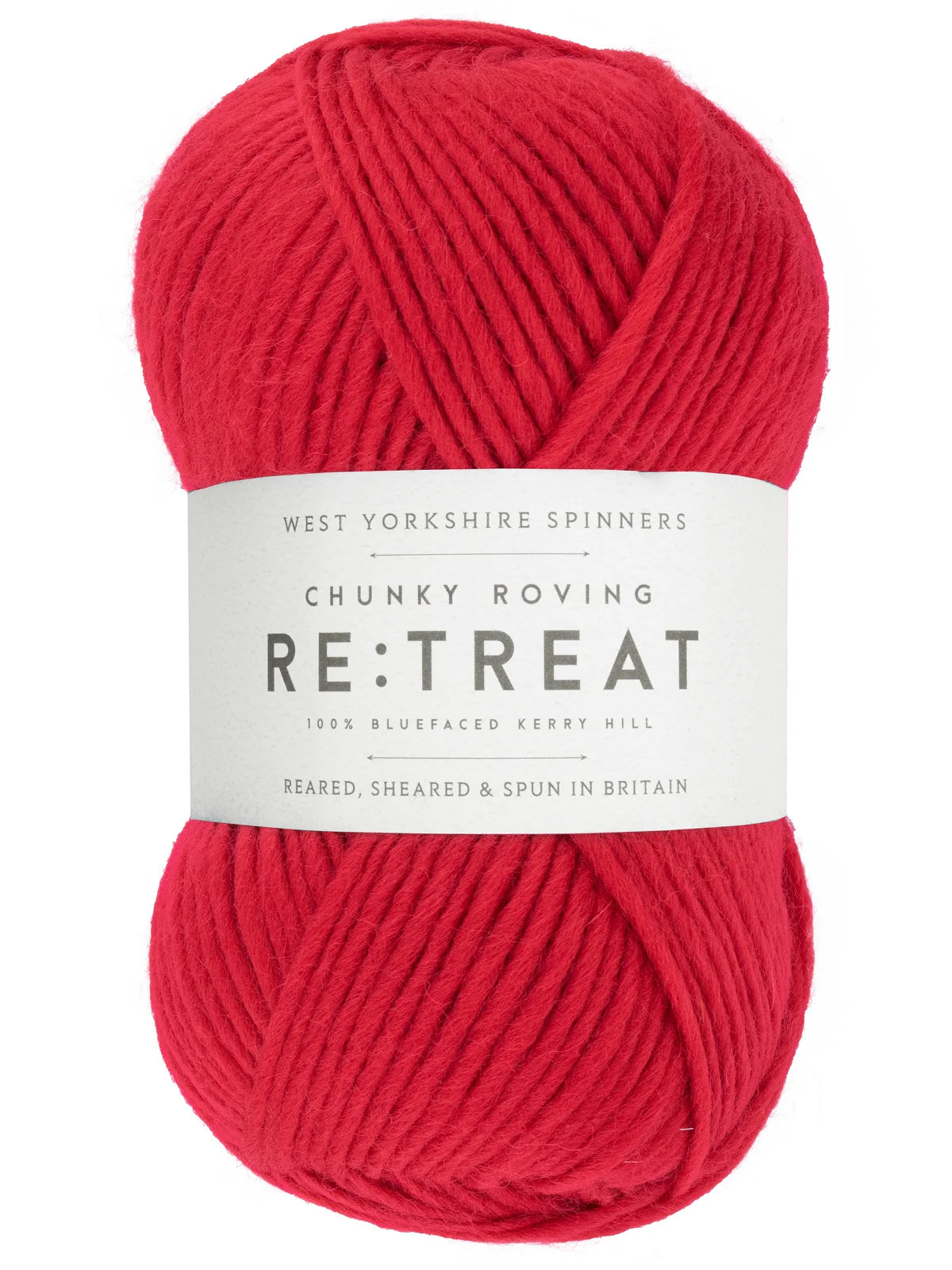Red ball of yarn with a label on a white background