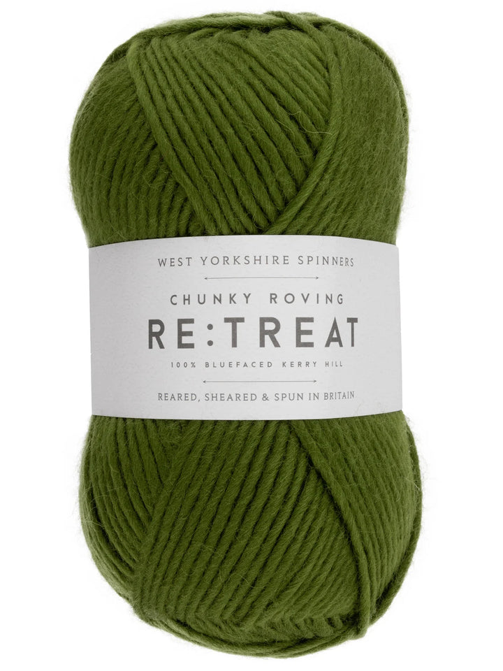 Green skein of yarn with a label on a white background