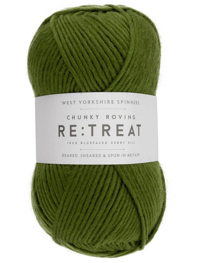 Green skein of yarn with a label on a white background