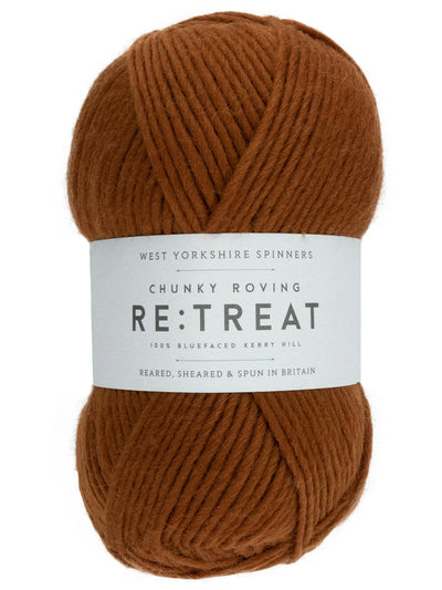 Brown skein of yarn with a label on a white background