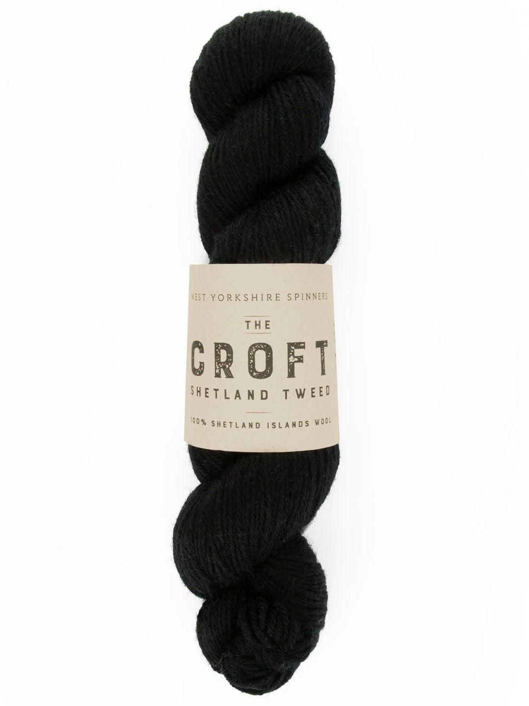 Black skein of yarn with 'The Croft' label on a white background