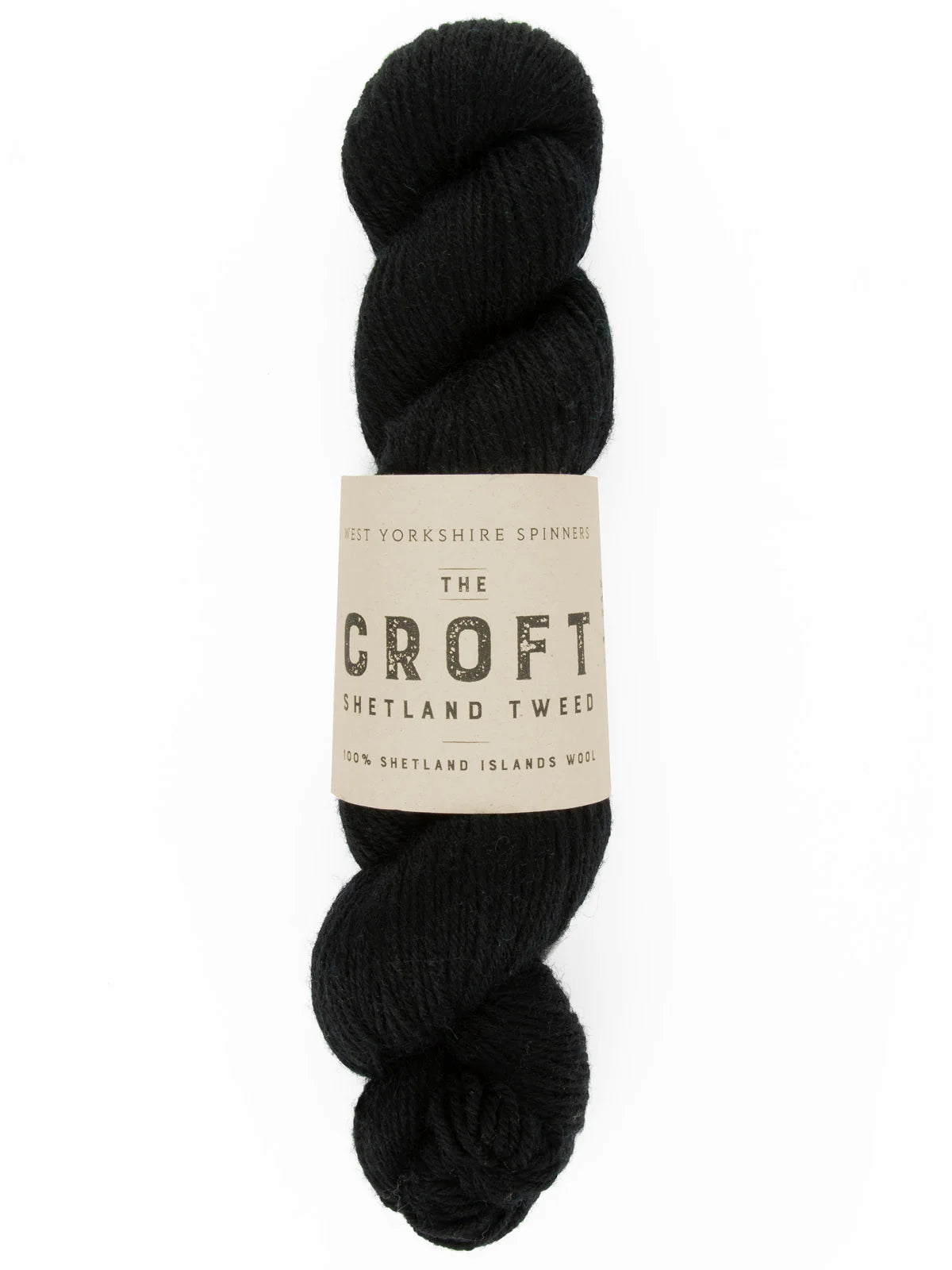 Black skein of yarn with 'The Croft' label on a white background